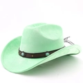 Détail chapeau de cowboy vert menthe en daim avec pierre turquoise et bande en cuir - M (56-58cm) / Vert Fruit