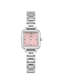 GEDI minimalist square quartz watch featuring a pink dial and silver steel band - Silver Case Pink Dial Silver Band