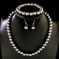 Elegant deep grey pearl jewelry set including necklace, bracelet and earrings - Gold Grey