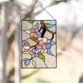 Detail of colorful stained glass floral suncatcher with blue and pink petals hanging on window - Style 2 (Colorful Flower)