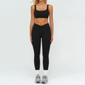 Set yoga nero due pezzi con reggiseno sportivo scollo a U e leggings a vita a V - Taglia S / Top E Pantaloni / Top e Pantaloni / Nero premium