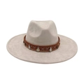 Chapeau fedora en laine gris clair avec ruban bohème et pièces d'argent décoratives - Taille unique / Gris