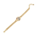 Goldenes Gliederkettenarmband mit bösem Blick Anhänger und bunten Perlen - Blumenstil (B545-3)