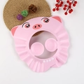 Pink cartoon pig baby shower cap with adjustable strap and ear protection for hair washing - Pig Bath Hat Pink