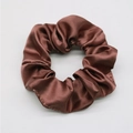Glossy coffee brown silk satin scrunchie with soft ruffled texture and elegant finish - Dark Coffee