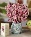 3D pop up greeting card featuring a pink cherry blossom bouquet in a blue patterned vase - Cherry Blossom