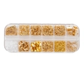 12-grid jewelry making kit with golden lobster clasps and open rings in a plastic box - KC Gold (Boxed Accessories)