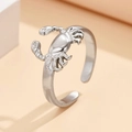 Adjustable silver crab ring with detailed ocean design in a minimalist 45-degree view - J03265 / Silver