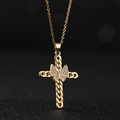 Gold cross and butterfly pendant necklace with zircon insets on a Cuban chain - Gold Cross Butterfly Style (款式50)