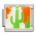 Italian charm bracelet link in stainless steel with a green cactus enamel desert design - Desert Cactus Style (ICJ917-1)