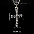 Silver skull cross pendant necklace in alloy and stainless steel with size dimensions - Cross No. 11 + Steel Chain