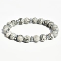 Beaded bracelet featuring grey marble stone beads and silver metal spacers on white background - Picture Stone (B1741)