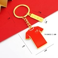 Porte-clés t-shirt rouge en métal thème Chine avec bordure dorée et breloque gravée - Porte-clés T-shirt Patriotique