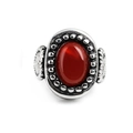 Vintage eagle head ring with red oval stone in antique silver finish for men - US 10 / Red Agate Style Silver