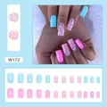 Summer style press-on nails with blue and pink swirl designs, full 24pcs set display - Two-Tone Mixed Style (W172)