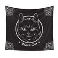 Detail of black tapestry featuring a white cat head and crescent moon pattern - 73X95CM (Cross-border Brushed) / QY156-3 Crescent Black Cat