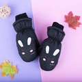 Waterproof black winter gloves for kids with a cute cartoon rabbit pattern - One Size / Black Rabbit / 3-6 Years