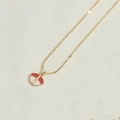 Elegant 14K gold O-chain necklace featuring a red and white enamel fan-shaped pendant - Red Fan Pendant (XL3105)