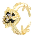Gothic style gold ring with black gemstone and micro-set cubic zirconia accents - 14K Light Gold Black Gem Vine (N-334)