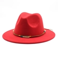 Rode wollen fedora hoed met etnische kralenband en brede rand voor dames en heren - M (56-58cm) / Rood