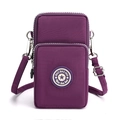 Three-layer dark purple nylon crossbody phone bag with adjustable strap and star logo - Deep purple