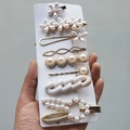 Detail of candy color hair clip set with pearls and marble patterns on display card - White Rabbit (8 Piece Set)