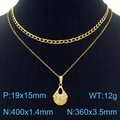 Double-layered gold Cuban and O-chain necklace with sparkling teardrop heart pendant - Simple Teardrop Style (KN250365-SY)