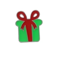 Green gift box brooch with red bow and metallic gold trim for Christmas - C1852-8-Green Gift Box