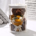 Teddy bear gift box with yellow soap roses and Just for you ribbon in a round clear case - Dark Coffee Bear + Yellow Bouquet + Round Gift Box