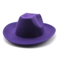 Detail of purple felt jazz hat featuring high-quality stitching on a wide 8cm brim - M (56-58cm) / Purple