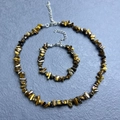 Natural tiger eye crystal stone necklace and bracelet set with irregular chips - Bracelet / Tiger's Eye