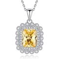 S925 sterling silver necklace with radiant yellow ice-cut square pendant and diamonds - 925 Silver / Goose Yellow