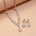 Detail of luxury teardrop zircon necklace and earrings set with polished silver finish - White (2-Piece Set)