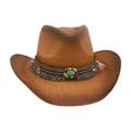 Cappello da cowboy in paglia marrone con pietra turchese e fascia di perline etnica - Taglia unica / Cachi e Marrone (Stile Etnico)