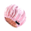 Cuffia da notte regolabile in raso rosa a doppio strato per capelli con fascia elastica - Rosa