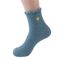 Detail of coral fleece sock with scalloped edge and golden heart embroidery in blue - One Size / Embroidered Heart Blue