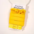 Bright yellow heatless curling headband set with two matching hair clips on card packaging - Set (With Card) - Yellow
