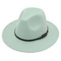 Detail of mint green wool fedora hat featuring a black slim band and metal buckle accessory - M(56-58cm) / Mint Green