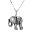 Hip hop silver elephant pendant necklace with white crystals and vintage textures - Silver Pattern Elephant + Silver Cuban Chain