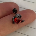 Snake wrap stud earring in black finish featuring a faceted red gemstone on finger - Black Snake Red Zirconia (A270-5# Black Red) / Single Piece