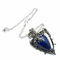 Detail of blue heart labradorite crystal pendulum with silver star metal frame and chain - Lapis Lazuli + Pendulum Chain