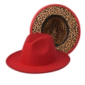 Cappello fedora in lana rossa per uomo e donna con tesa larga a stampa leopardata - Adulto 56-60cm / Rosso (Interno Leopardato)