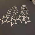Exaggerated silver metallic star drop earrings with multi-layered fringe and polished finish - Long Tassel Style / Silver Star Tassel Drop Earrings (Silver Needle)