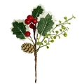 Artificial Christmas berry branch with red berries, pine cones and green holly leaves - Pine Cone & Red Berries & Holly Leaves SC-8-6