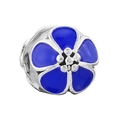 Silver bead charm with blue enamel daisy flower for DIY bracelets or necklaces - 035-Stopper (Silver Blue Enamel Flower)