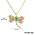 18K gold plated dragonfly pendant necklace with green zircons on a white background - Gold Green & White Gemstone