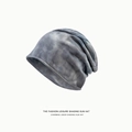Grey-blue tie-dye slouchy beanie hat for women featuring a casual knitted texture - Tie-dye Style / Gray