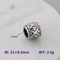 Silver hollow stainless steel bead with geometric cross pattern and 6.2mm hole - Geometric Cross Rhombus (KLJ9071-KJX)