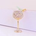 Creative gold wine glass keychain with sparkling rainbow rhinestones and lobster clasp - White