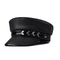 Berretto newsboy in pelle PU nera con texture coccodrillo e borchie a freccia argento - M (56-58cm) / Tutto in pelle PU nera